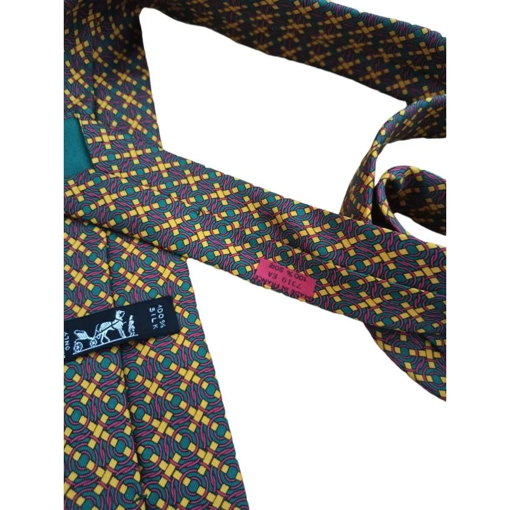 HERMÈS 7319 EA Green Geometric Silk Tie FRANCE 58”/ 3.4" EC - Picture 9 of 10